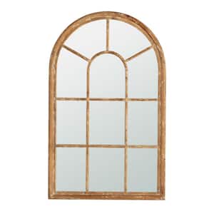 34 in. W x54.3 in. H Large Arched Accent Mirror with Brown Frame with Decorative Window Look Classic Architecture Style