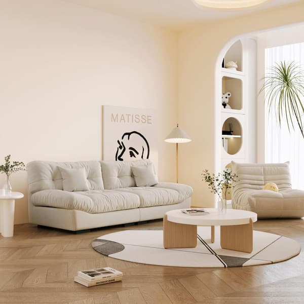J&E Home 89 in. Velvet 3-Seats Loveseats in Beige JE-C122B-C