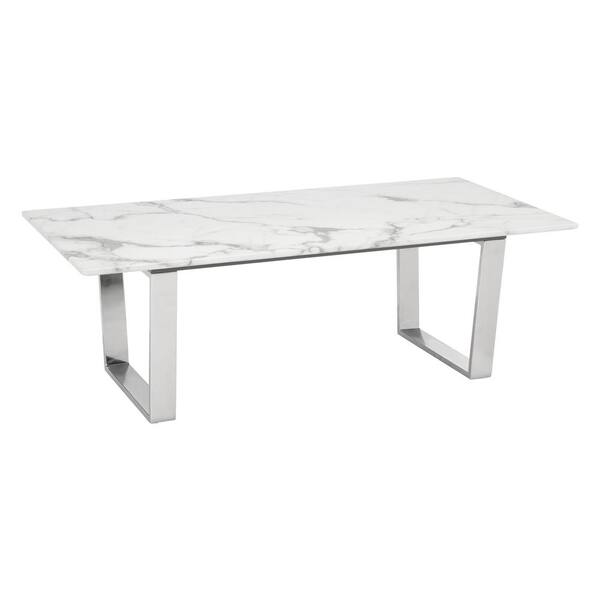 ZUO Atlas 48 in. Stone/Stainless Steel Large Rectangle Stone Coffee Table