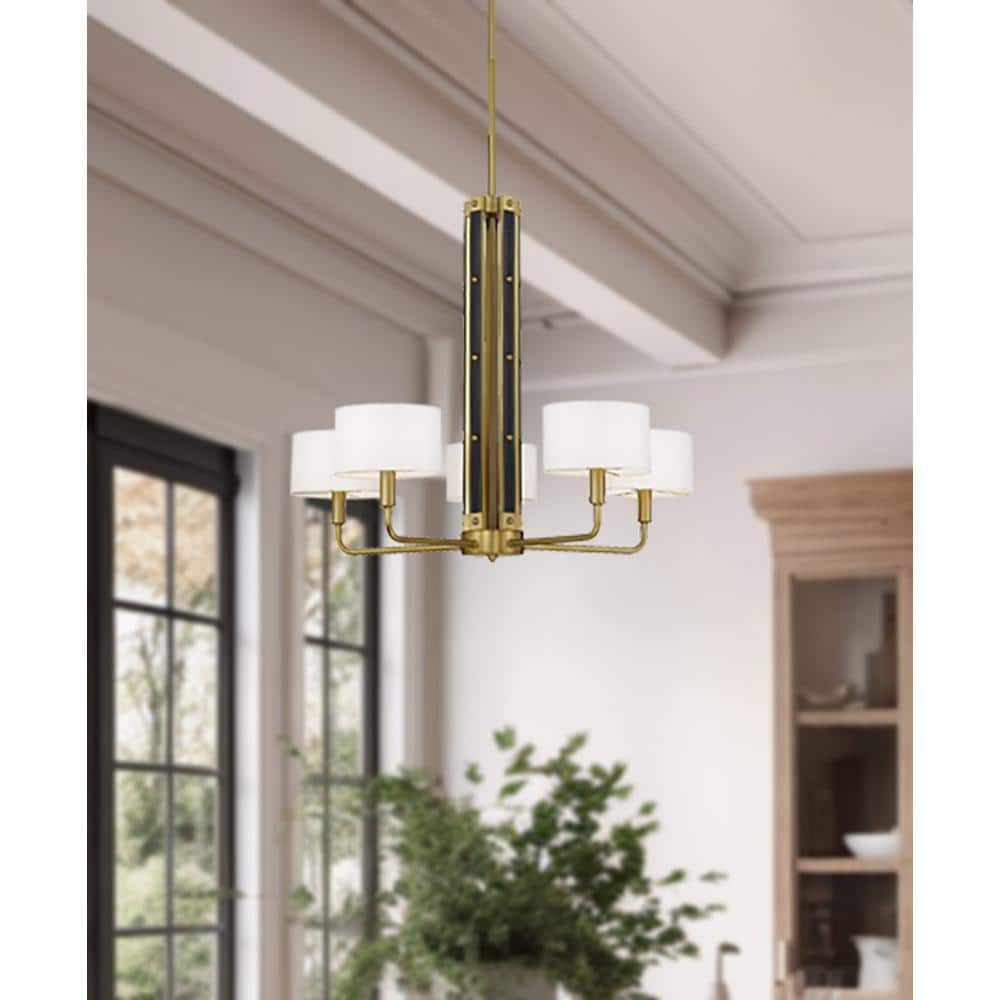 Chelsea Soft Brass 5-Light Chandelier with White Silk Shades