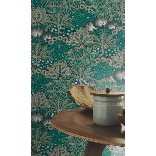 Walls Republic Green and Pink Exotic Blue Palm Trees R7887 (57 sq. ft.) Double Roll
