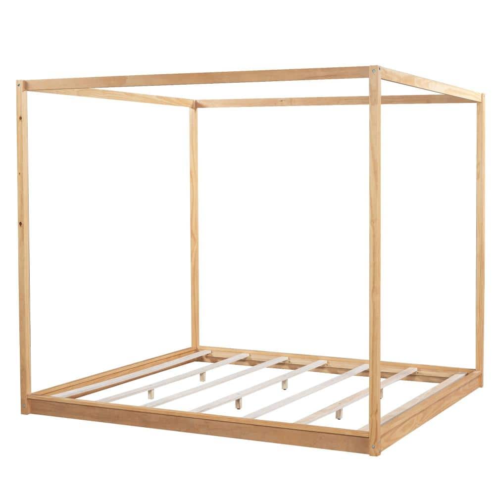 Natural Wood King Frame Canopy Platform Bed with Support Legs durable construction easy to install price history on PriceWatchPro