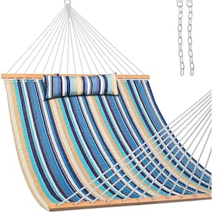 12 ft. Quilted Fabric Hammock with Pillow, Double 2 Person Hammock \(Beaches Stripe)
