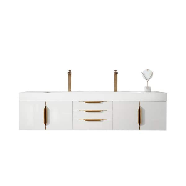James Martin Vanities Columbia 72.5 in. W x 19 in. D x 18.3 in. H Double Bath Vanity in Glossy White with Glossy White Composite Top