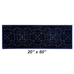 Myla Collection Navy 20 in. x 60 in. Polyester Rectangle Area Rug