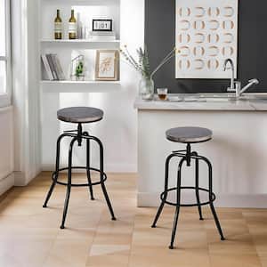 Ana 27.2-30.3 in. Adjustable Height Walnut Backless Metal Frame Swivel Industrial Bar Stool with Wood Seat( Set of 2)