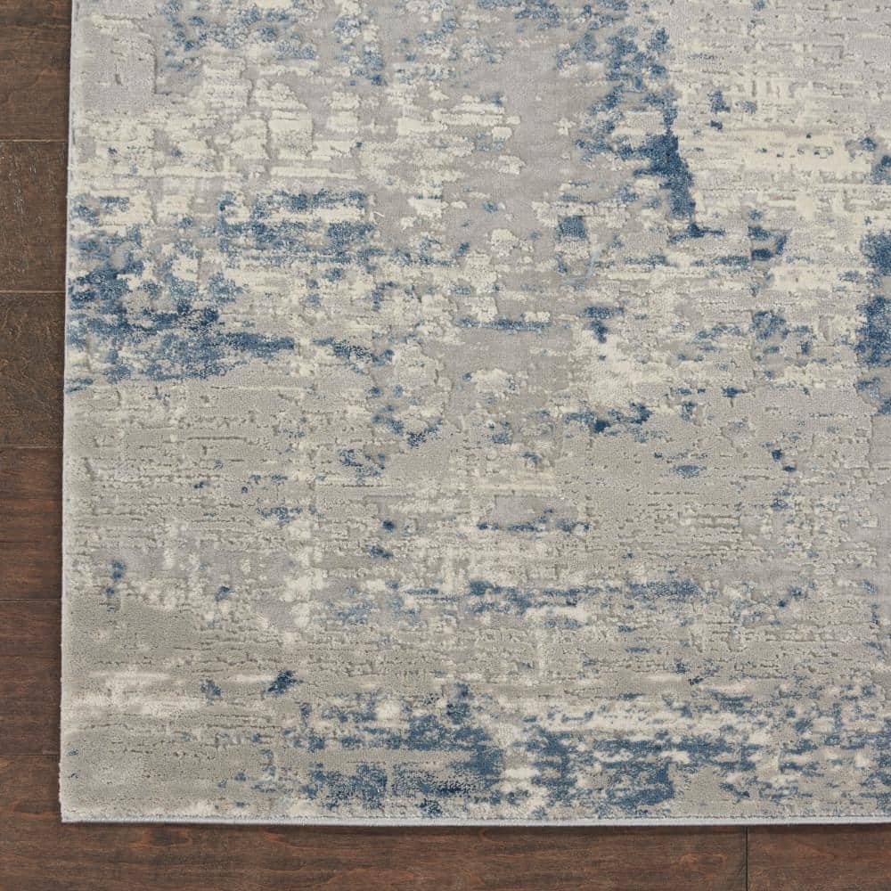 Ivory Blue Abstract Rustic Textures Runner Rug