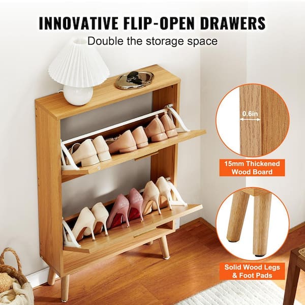 SKYSHALO Shoe Cabinet with 2 Flip Drawers Free Standing Shoe