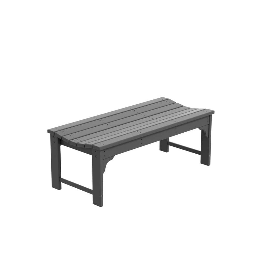46 in. Gray Plastic Outdoor Ottoman, Poly Lumber Backless Patio Garden Benc