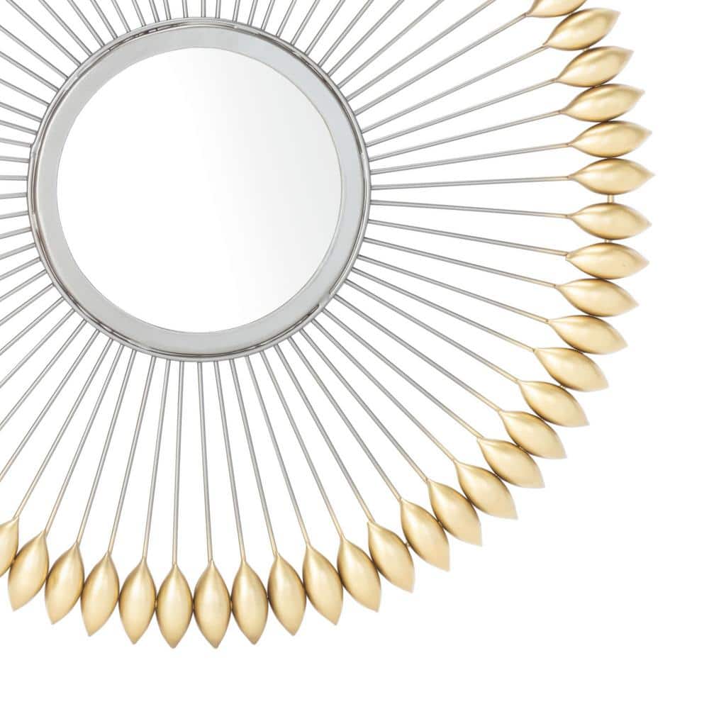 Contemporary Radiant Gold & Wood 23" Round Mirror