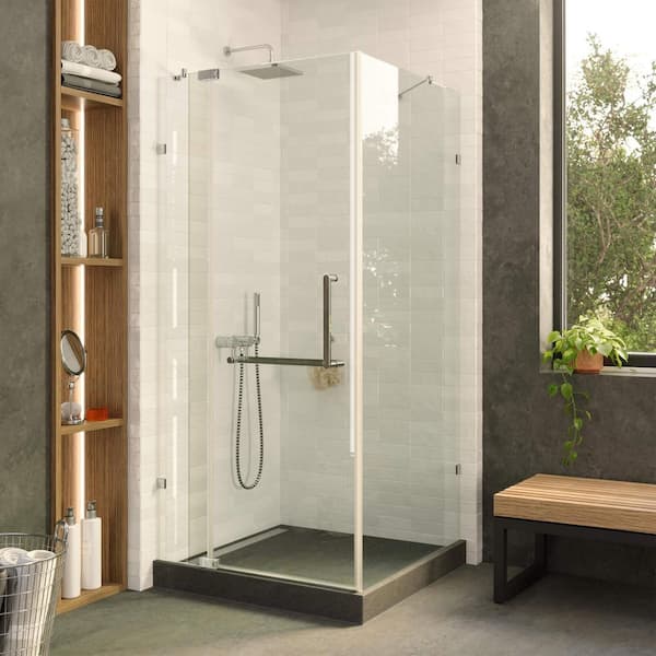 40 in. x 40 in. x 74 in. H Three Piece Direct to Stud Glass Corner Frameless Shower Wall Enclosure in Polished Chrome