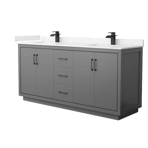 Epic 72 in. W x 22 in. D x 34 in. H Double Bathroom Vanity in Charcoal Gray with Carrara Marble Top with White Sinks