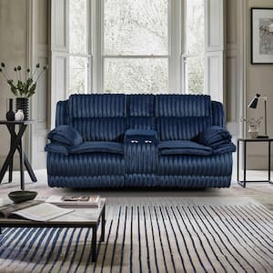 Dyersburg 85 in. W Blue Corduroy 2-Seater Manual Double Reclining Loveseat with Center Console