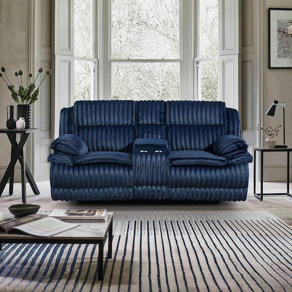 Lazzara Dyersburg 85 in. W Blue Corduroy 2-Seater Manual Double Reclining Loveseat with Center Console
