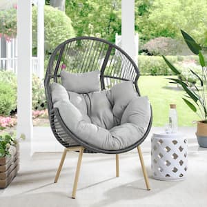 Corina Dark Gray Wicker Outdoor Chaise Lounge Chair with Gray Cushions