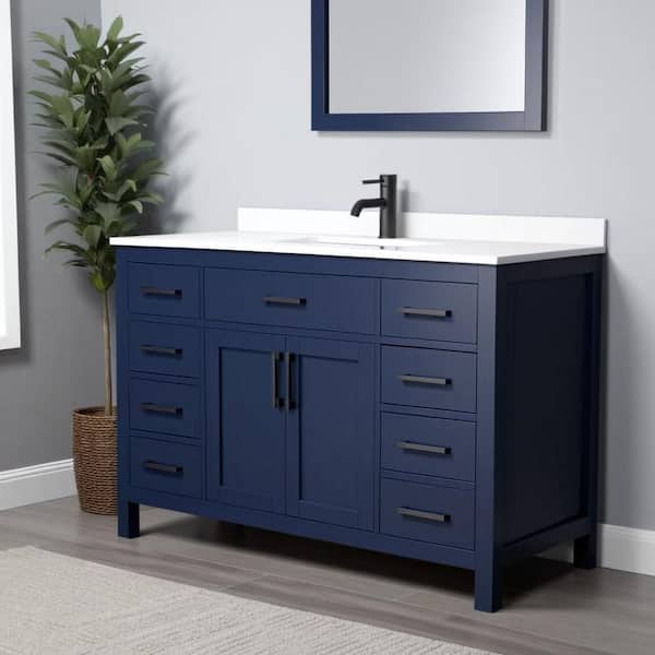 Beckett 54 in. W x 22 in. D x 35 in. H Single Sink Bathroom Vanity in Dark Blue with White Cultured Marble Top