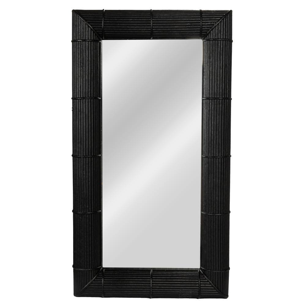 Black Bamboo Rectangular Wall Mirror with Hand-Laid Stems