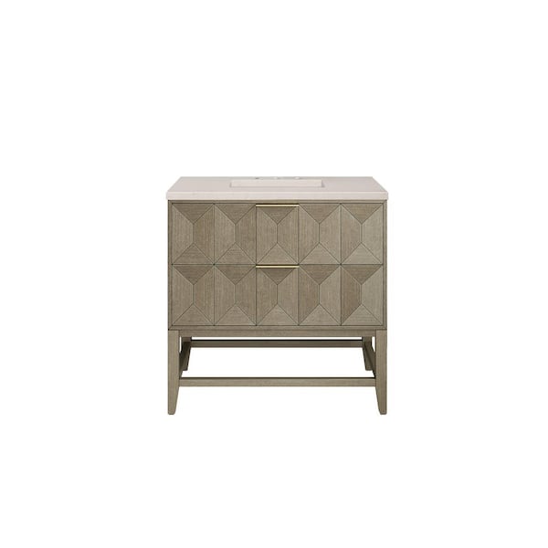 James Martin Vanities Emmeline 36.0 in. W x 23.5 in. D x 37.2 in. H Bathroom Vanity in Pebble Oak with Eternal Marfil Qt. Top