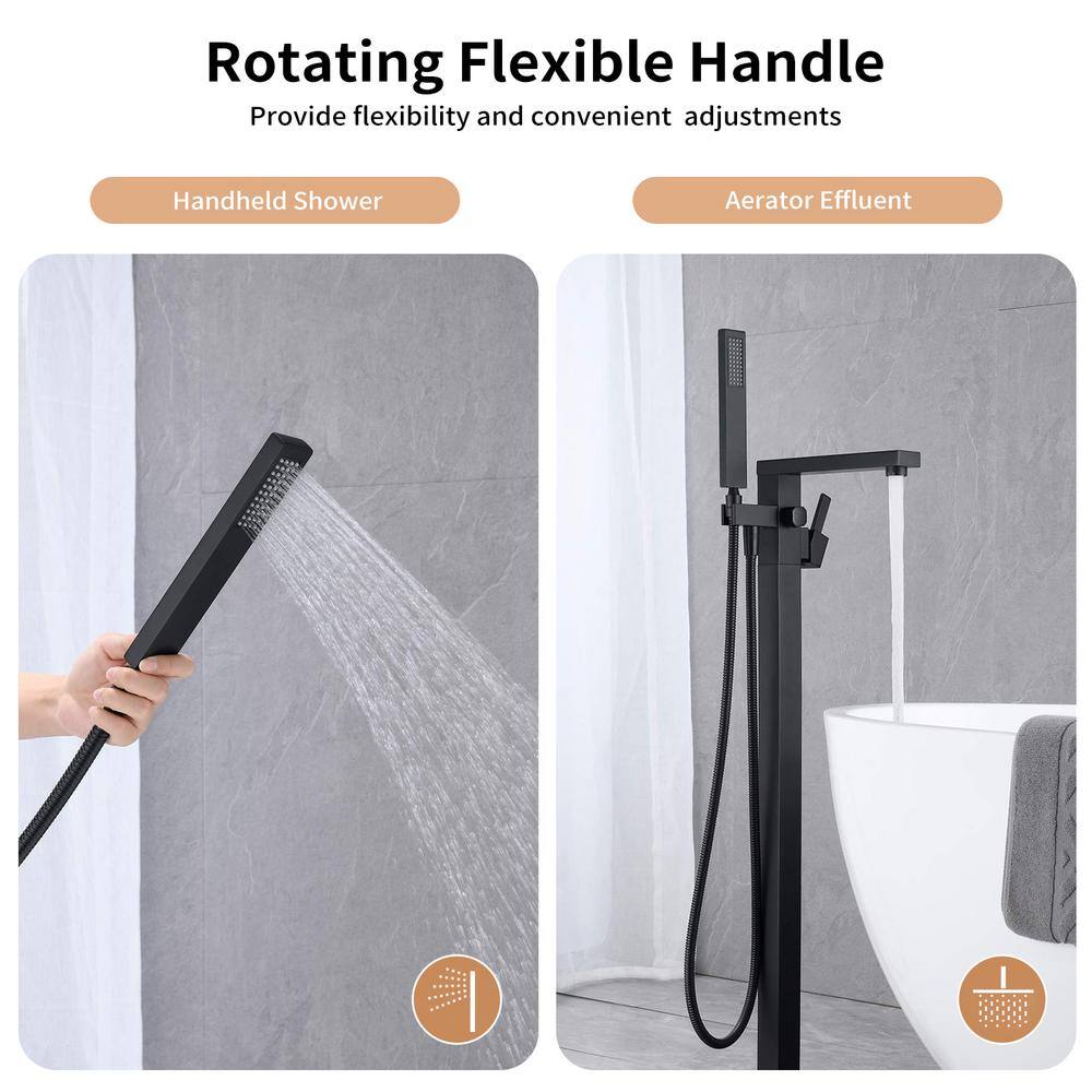 Matte Black Stainless Steel Freestanding Tub Faucet with Hand Shower