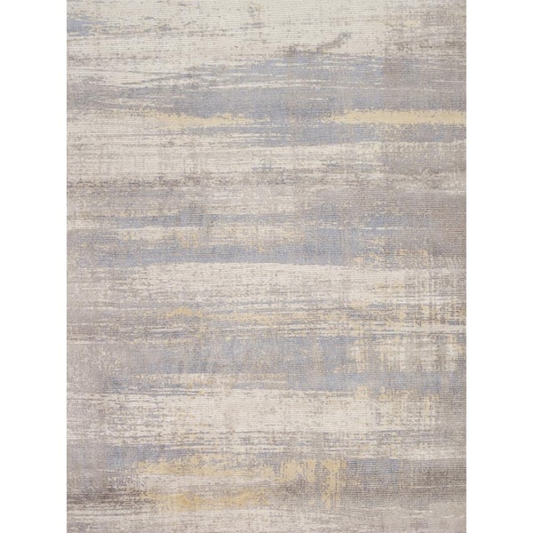 Modern Ivory/Gold 5 ft. x 8 ft. Abstract Silk and Wool Area Rug