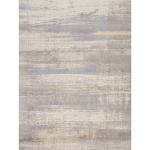 Modern Ivory/Gold 10 ft. x 14 ft. Abstract Silk and Wool Area Rug