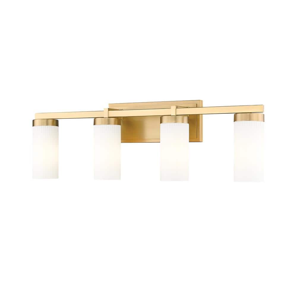 Danica 29.5 in. 4-Light Modern Gold Vanity-Light with White Glass Shade