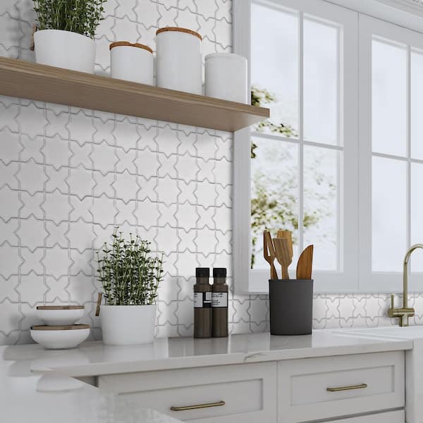 sunwings Star and Cross White 6 in. x 6 in. Glossy Terracotta Look
