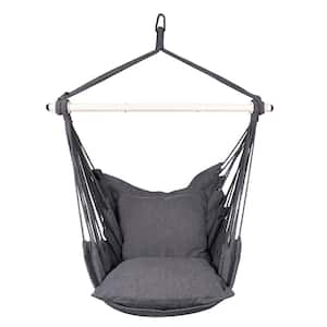 Hanging Rope Porch Swing with Steel Spreader Bar and Anti-Slip Rings, 2 Cushions Included, Gray