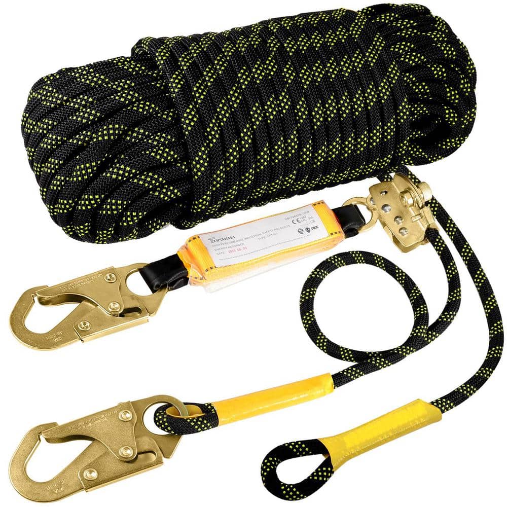 50 ft. Vertical Roofing Rope With Grab Snap Hooks, Fall Protection Tree Cli