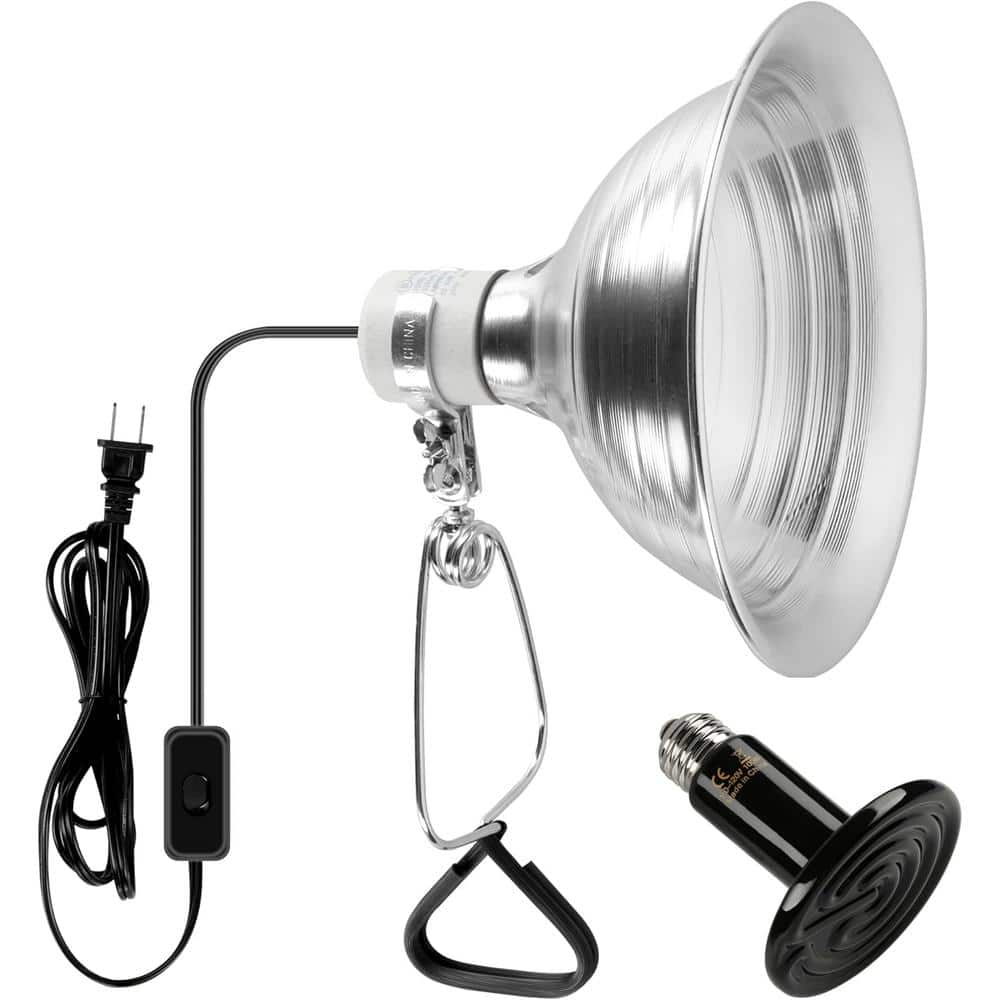 100-Watt Ceramic Reptile Heat Lamp Bulb & 150W Clamp Light with 8.5 Alum