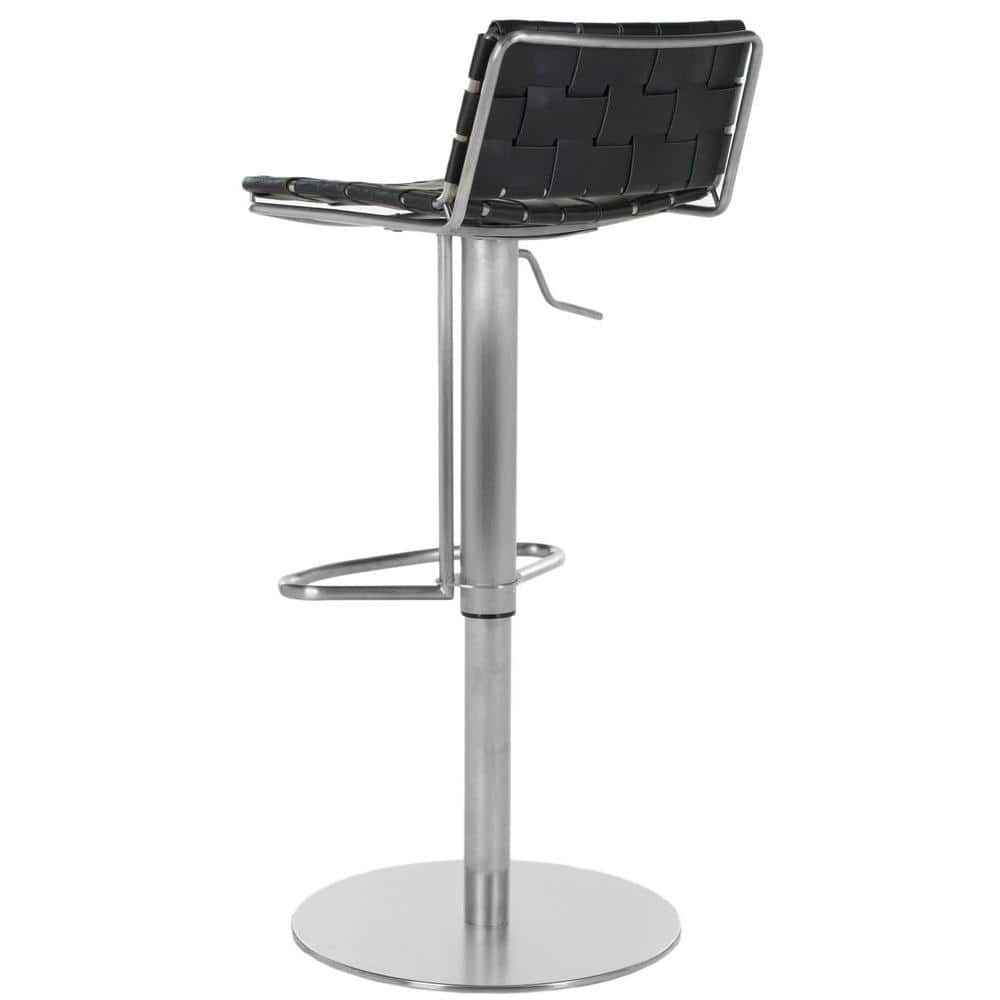 Adjustable Black Leather and Metal Swivel Bar Stool