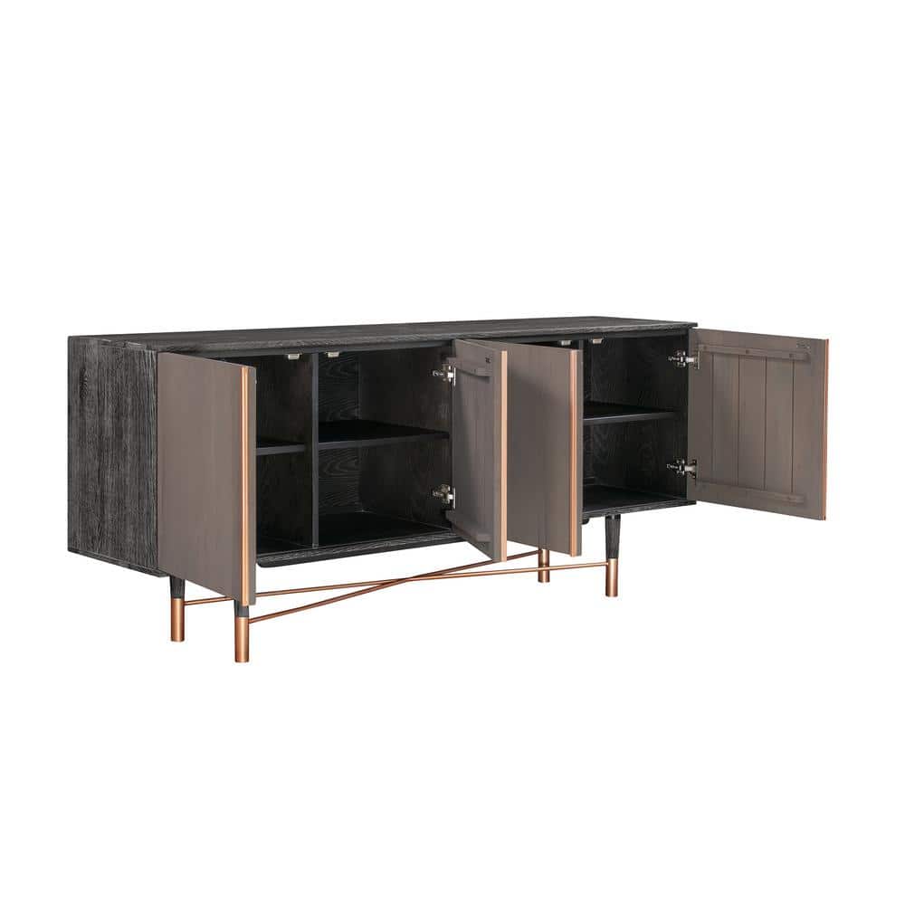Turin Solid Oak Sideboard with Copper Accents and Spacious Cabinets
