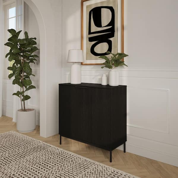 Slim Black 35 in. H 2-Door Storage Cabinet with Shelves