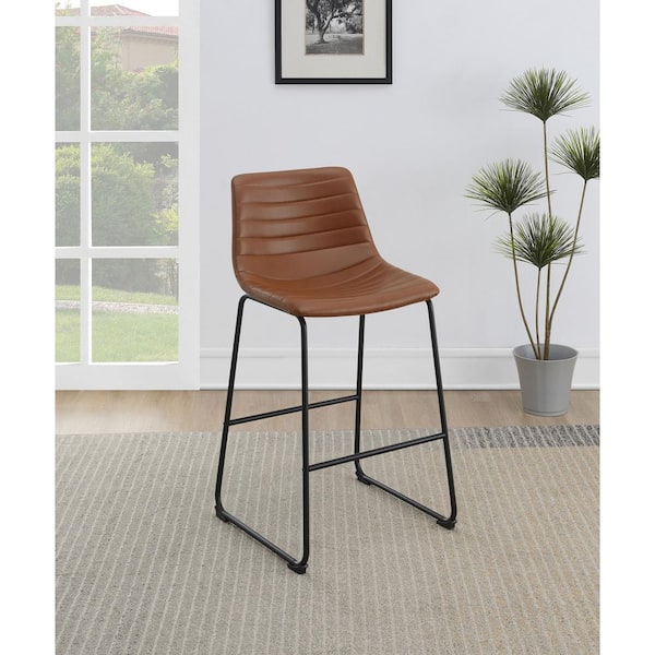 Coaster Zuni 26 in. Saddle Solid Back Wood Counter Stool with Faux Leather Seat (Set of 2)
