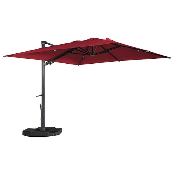 Boyel Living 10 x 10 ft. 360° Rotation Square Patio Cantilever Umbrella with Base in Red