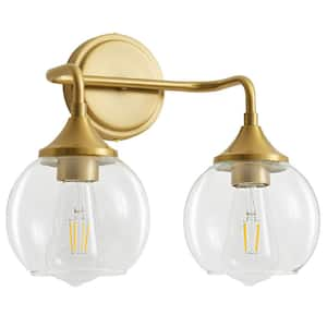 14.1 in. 2 Light Gold Vanity Light with Clear Glass Shade, Perfect for Modern or Vintage Style Bathrooms