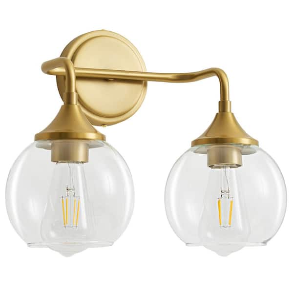 Deyidn 14.1 in. 2 Light Gold Vanity Light with Clear Glass Shade, Perfect for Modern or Vintage Style Bathrooms