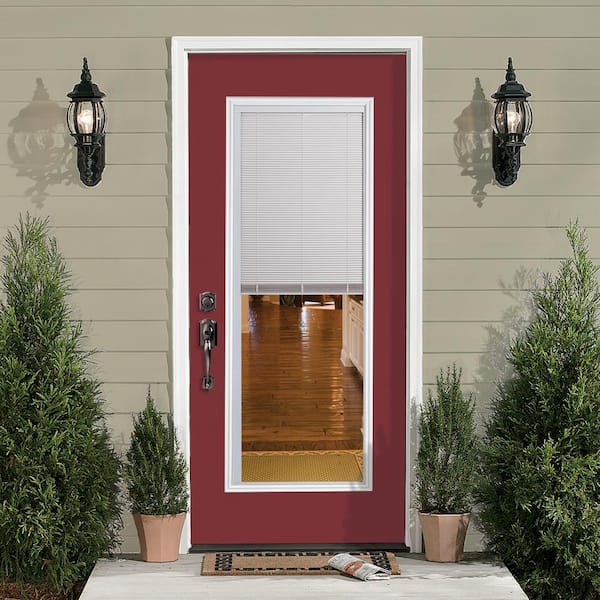 32 in. x 80 in. Full Lite Mini Blind Left Hand Inswing Painted Steel Prehung Front Exterior Door No Brickmold