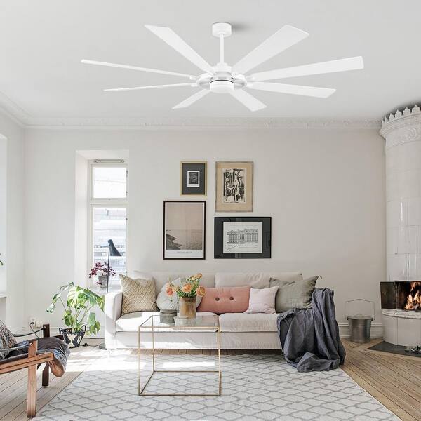 WINGBO 72 in. 8 Blades LED Indoor White Ceiling Fan with remote