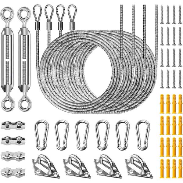 52-Piece Stainless Steel Sun Shade Sail Hardware Kit w/ 6 in. M6 Turnbuckles 4 x 6.6 ft. Cables for Outdoor Garden Patio