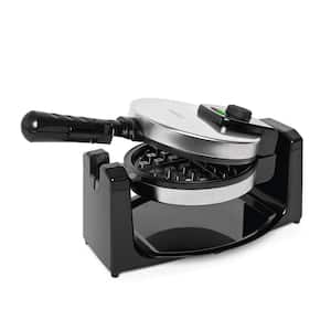 1100 W Single Stainless Steel Rotatable Belgian Waffle Maker with Removable Drip Tray