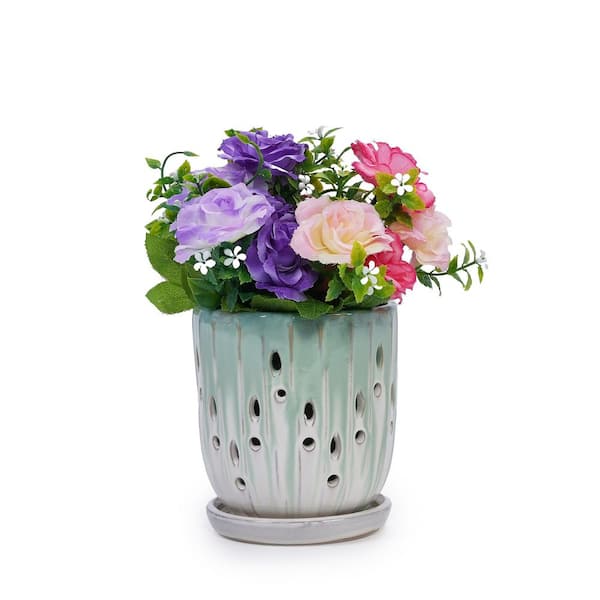 Plastic Round Plant Pot Tray Saucer, Set of 2 Ceramic Plant Pots