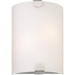 12 in. L x 9 in. W x 3.75 in. D. Brushed Nickel 1-Light Integrated Indoor LED Wall Sconce with Glass Half Cylinder Shade