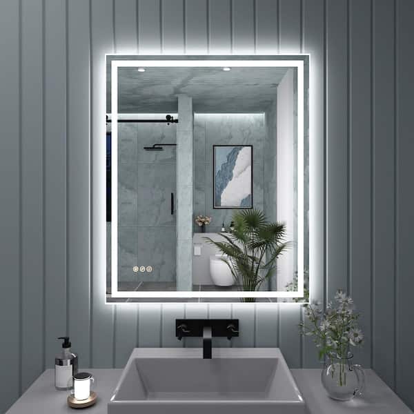 TaiMei 30 in. W x 36 in. H Rectangular Frameless LED Light Anti-Fog Wall Bathroom Vanity Mirror in Polished Crystal