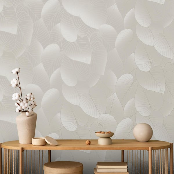 Graphic Leaves Beige with Foil Accents Wallpaper