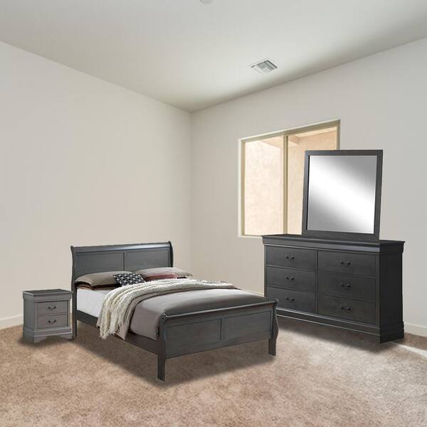 William s Home Furnishing 4 Piece Louis Philippe III Gray Queen