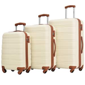 Beige and Brown 3-Piece Expandable ABS Hardside Spinner Luggage Set with TSA Lock