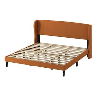 Eckhard Orange Upholstered Wingback King Platform Bed with Tapered Legs