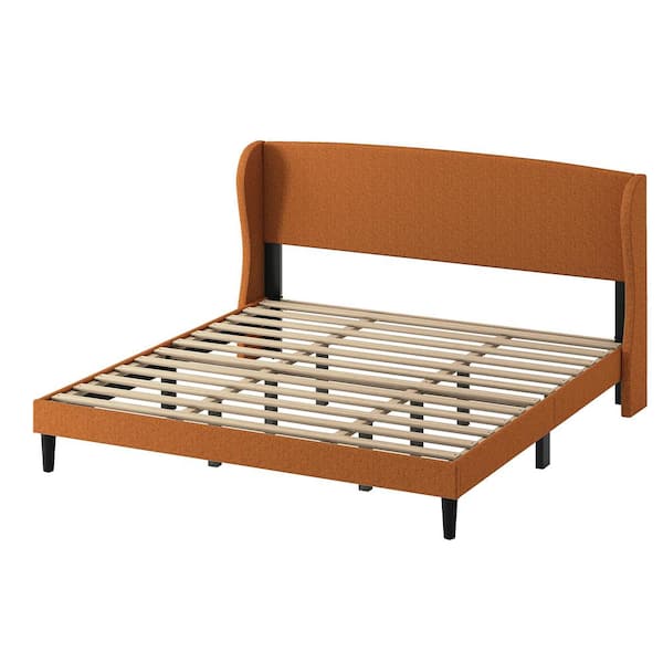 JAYDEN CREATION Eckhard Orange Upholstered Wingback King Platform Bed with Tapered Legs