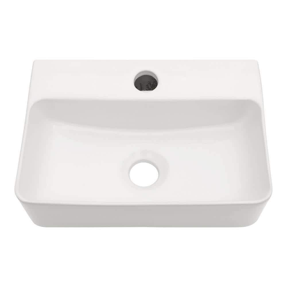 White Gloss Ceramic Rectangular Wall-Mount Bathroom Sink